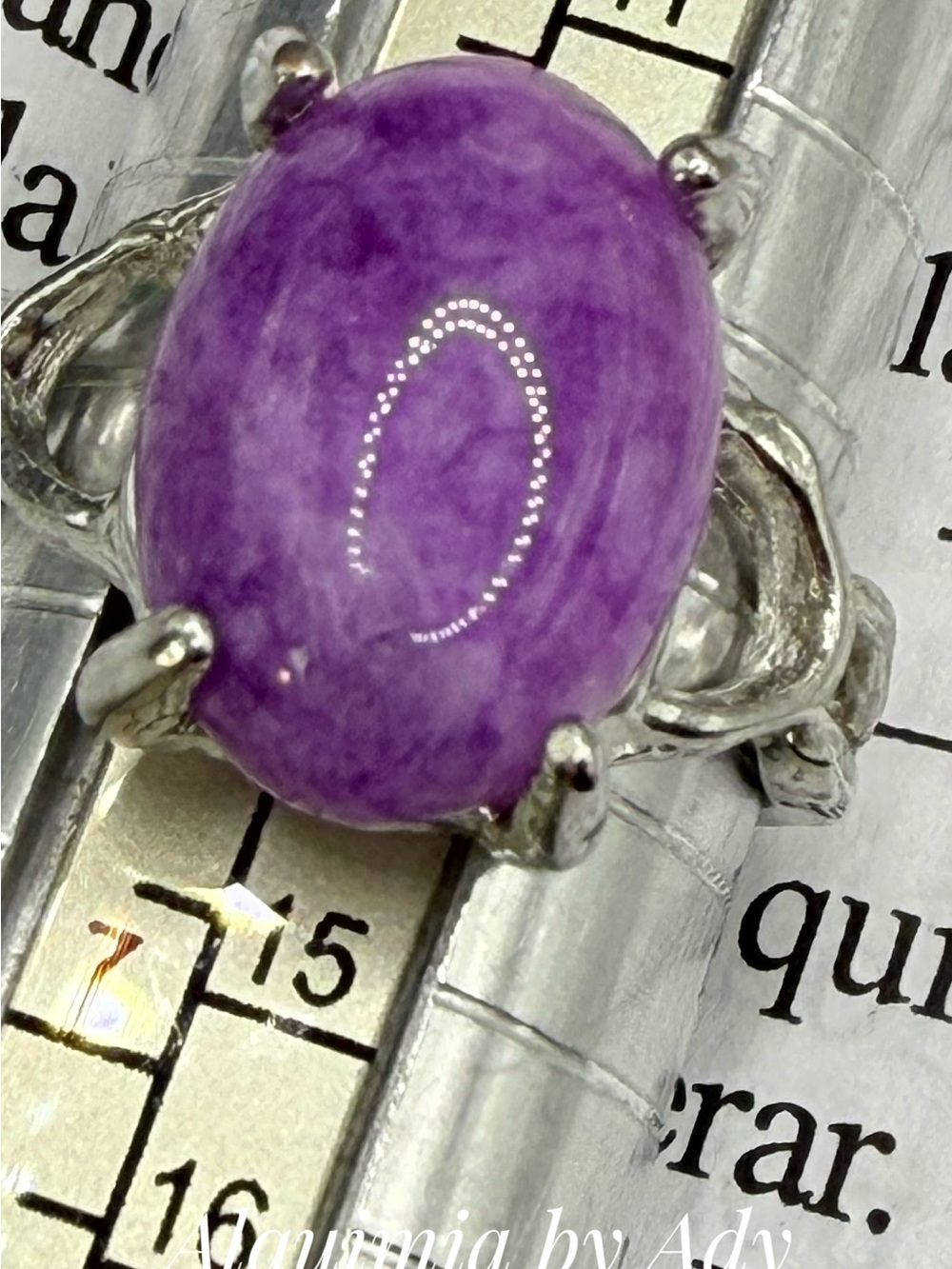 KUNSITE Purple Cabochon Silver Ring